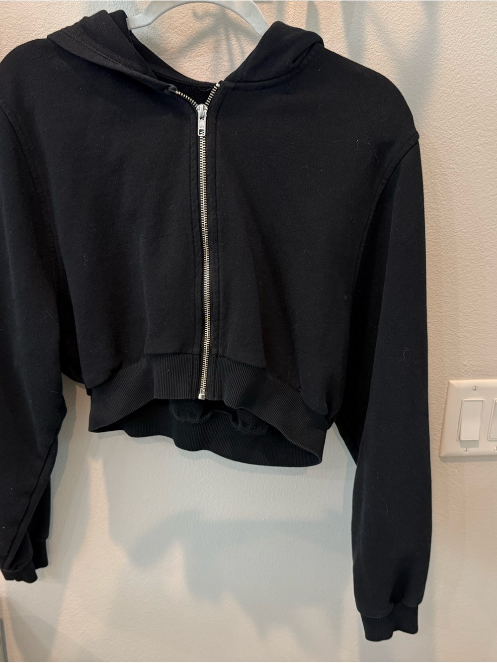 Black Cropped Zip Hoodie